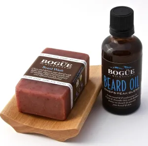 -Beard Grooming Giftset- Chiefs Peak Blend Beard Wash 3.2oz & Oil 1.7oz Clean & Defrizz w Avocado, Argan, Vitamin E & Pumpkinseed oils W Soothing Cedarwood & Rosemary for Beard & Skin