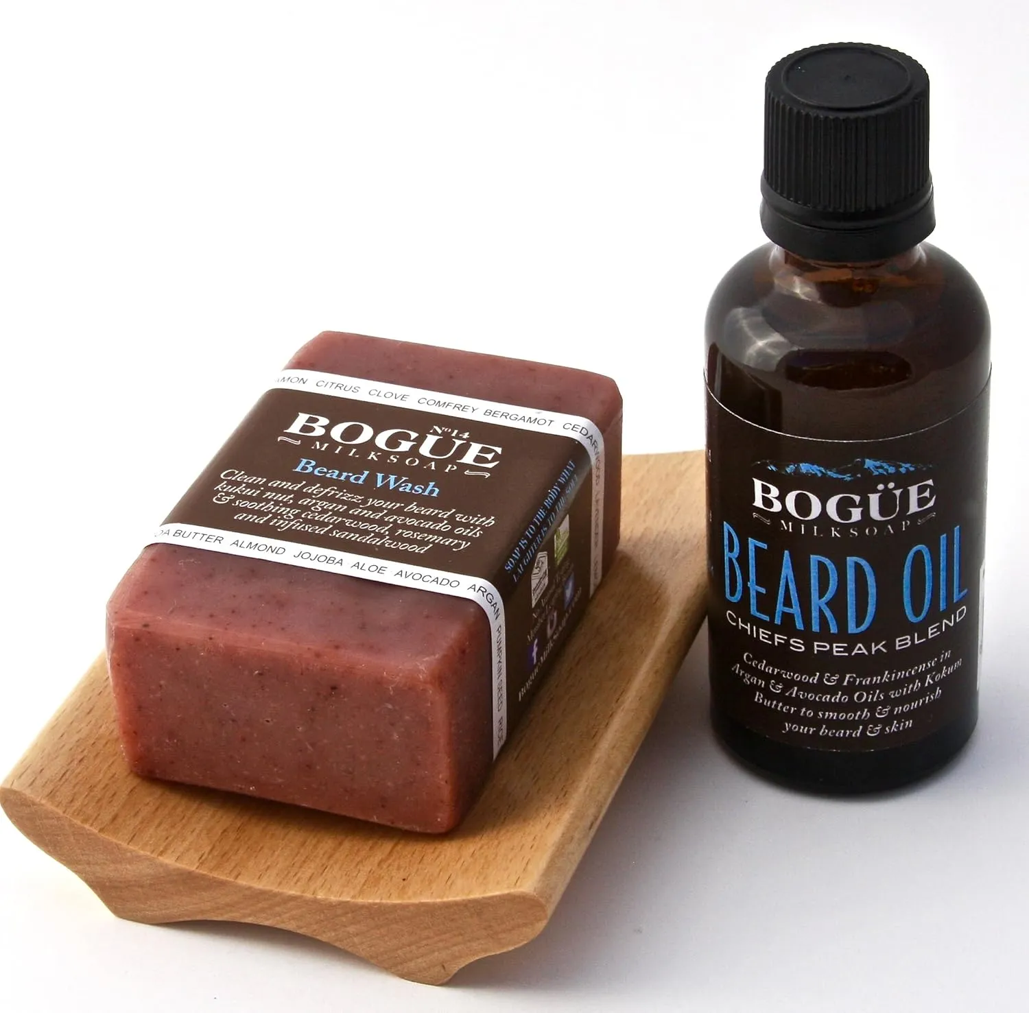 -Beard Grooming Giftset- Chiefs Peak Blend Beard Wash 3.2oz & Oil 1.7oz Clean & Defrizz w Avocado, Argan, Vitamin E & Pumpkinseed oils W Soothing Cedarwood & Rosemary for Beard & Skin