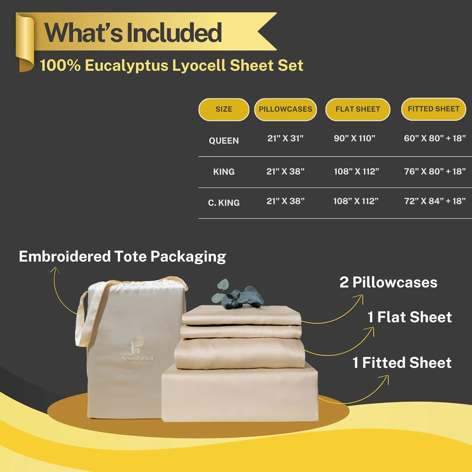 100% Austrian Eucalyptus California King Sheets,18 Inch Deep Pocket California King Sheets, Cooling with Elastic Corner Straps, Silk Tencel Lyocell (Pearled Ivory, 4PC Cali-King)