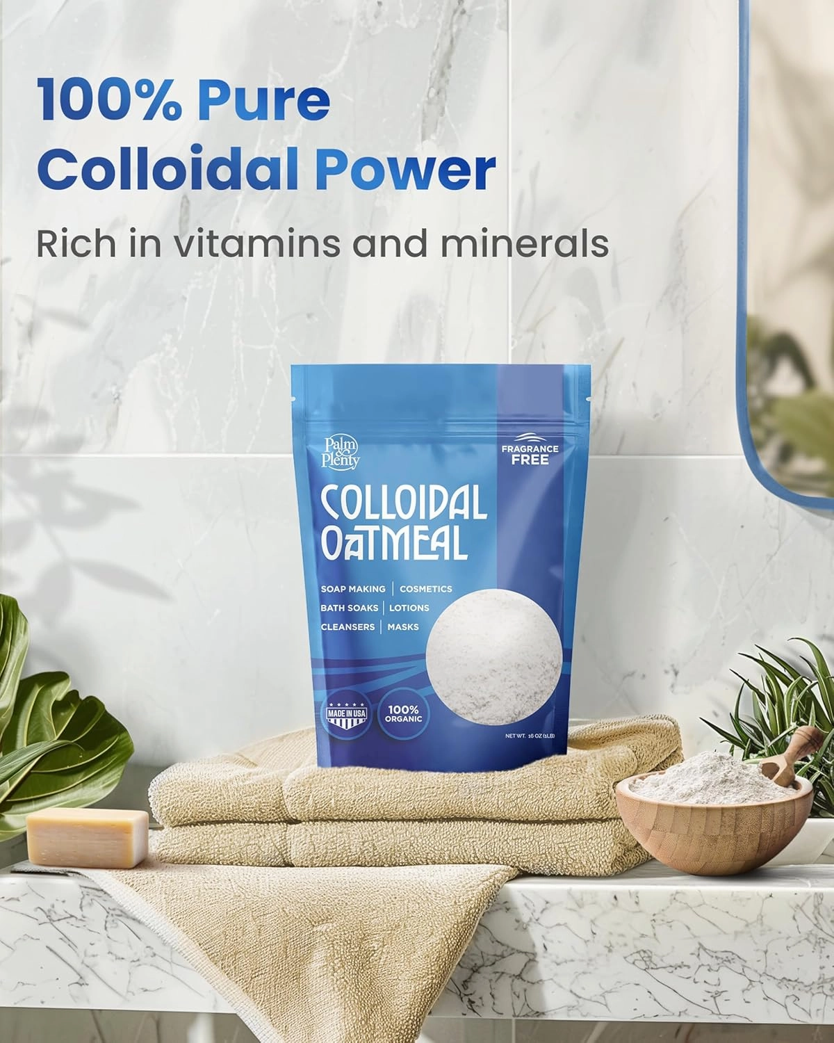 100% Organic Colloidal Oatmeal - Unscented, Ideal for DIY Bath Products, Skincare, Cosmetics, Natural Oatmeal Bath for Itching Adults, Soothing Agent for Itchy, Irritated Skin, 16oz
