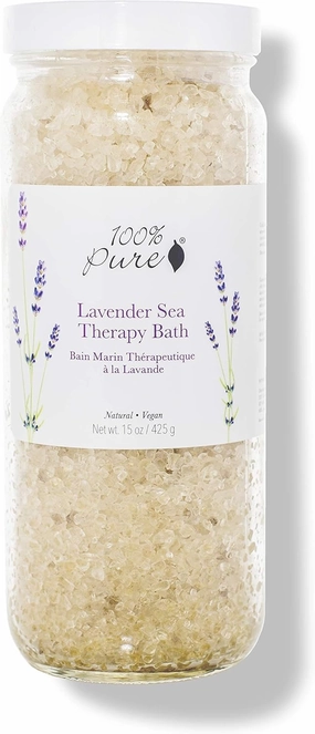 100% PURE Lavender Sea Therapy Bath Soak, Bath Salts for Relaxation, Made with Lavender Essential Oil, Spa Kit for Home, Bath Soak with Essential Oils - 15 Oz