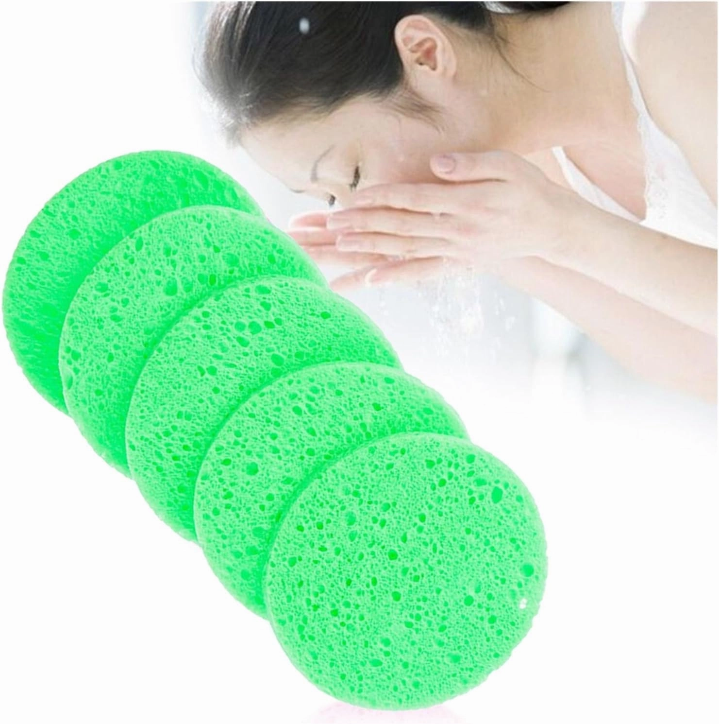 100PCS Kojic Acid Turmeric Cleansing Pads, Tumeric Pads, Turmeric Cleansing Facial Pads, Sponge Round Soft Exfoliating Cleansing Facial Pads (Color : 100pcs-green)
