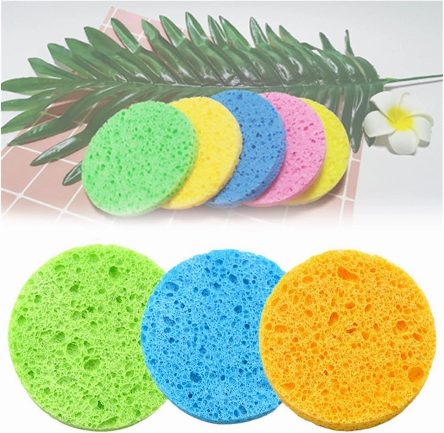 100PCS Kojic Acid Turmeric Cleansing Pads, Tumeric Pads, Turmeric Cleansing Facial Pads, Sponge Round Soft Exfoliating Cleansing Facial Pads (Color : 100pcs-green)