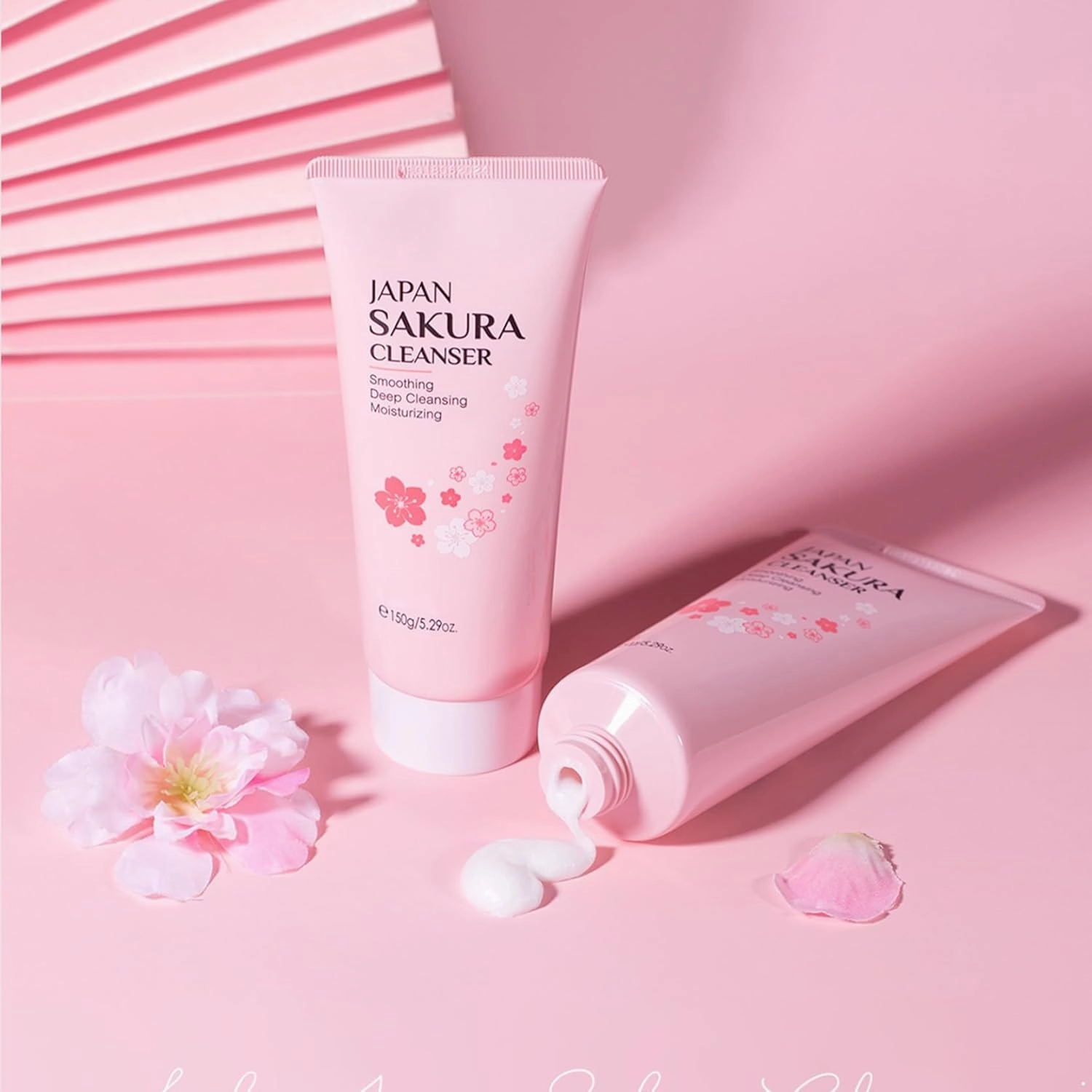 150g Cherry Blossom Hydrating Facial Cleanser for Women Girls Gentle Foaming Face Wash Daily Skincare Moisturizing Cleansing Non Drying Pink One Size