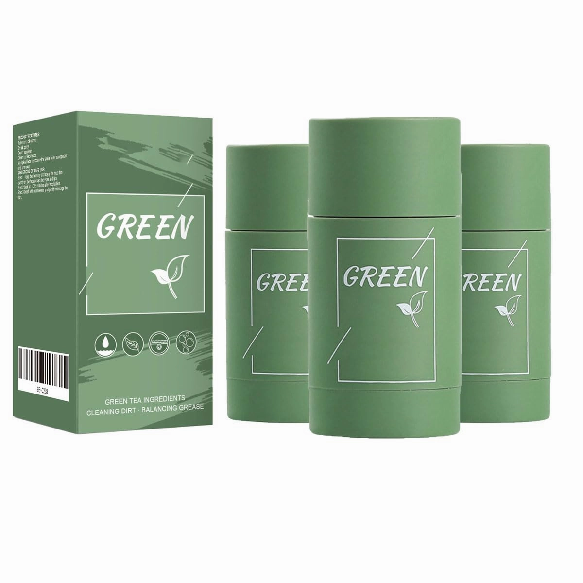2025 Deep Cleanse Green Tea Plant Cleaning Paste,Green Tea Blackhead Remover Stick,Moisturizing Skin,Green Mask Stick Black Head Remover for All Skin Types (3 pcs)