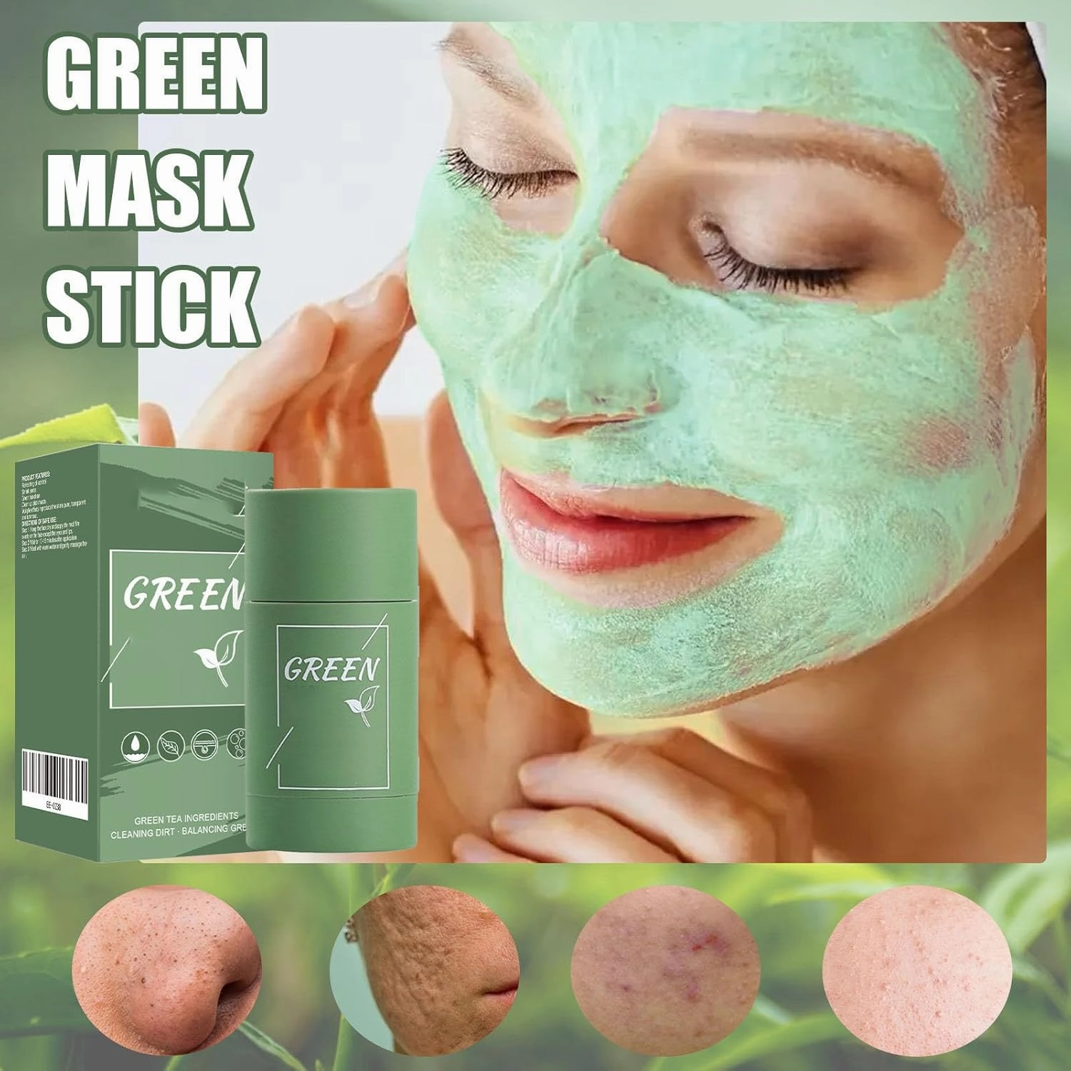 2025 Deep Cleanse Green Tea Plant Cleaning Paste,Green Tea Blackhead Remover Stick,Moisturizing Skin,Green Mask Stick Black Head Remover for All Skin Types (3 pcs)
