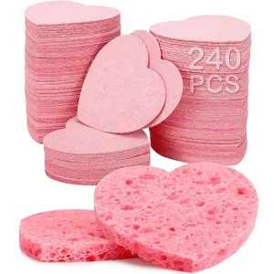 240-Count Compressed Facial Sponges,Cosmetic Spa Face Sponges for Cleansing and Exfoliating Face Pads, Makeup Sponge Makeup Removal (Pink Heart)