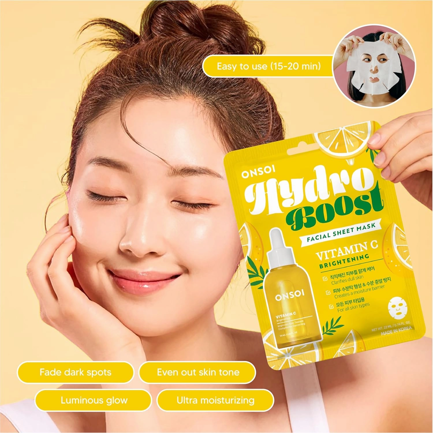 24PK ONSOI Hydro Boost Nourishing Face Masks Skincare Korean Skin Care Facial Sheet Mask (24, 24PK Brightening)