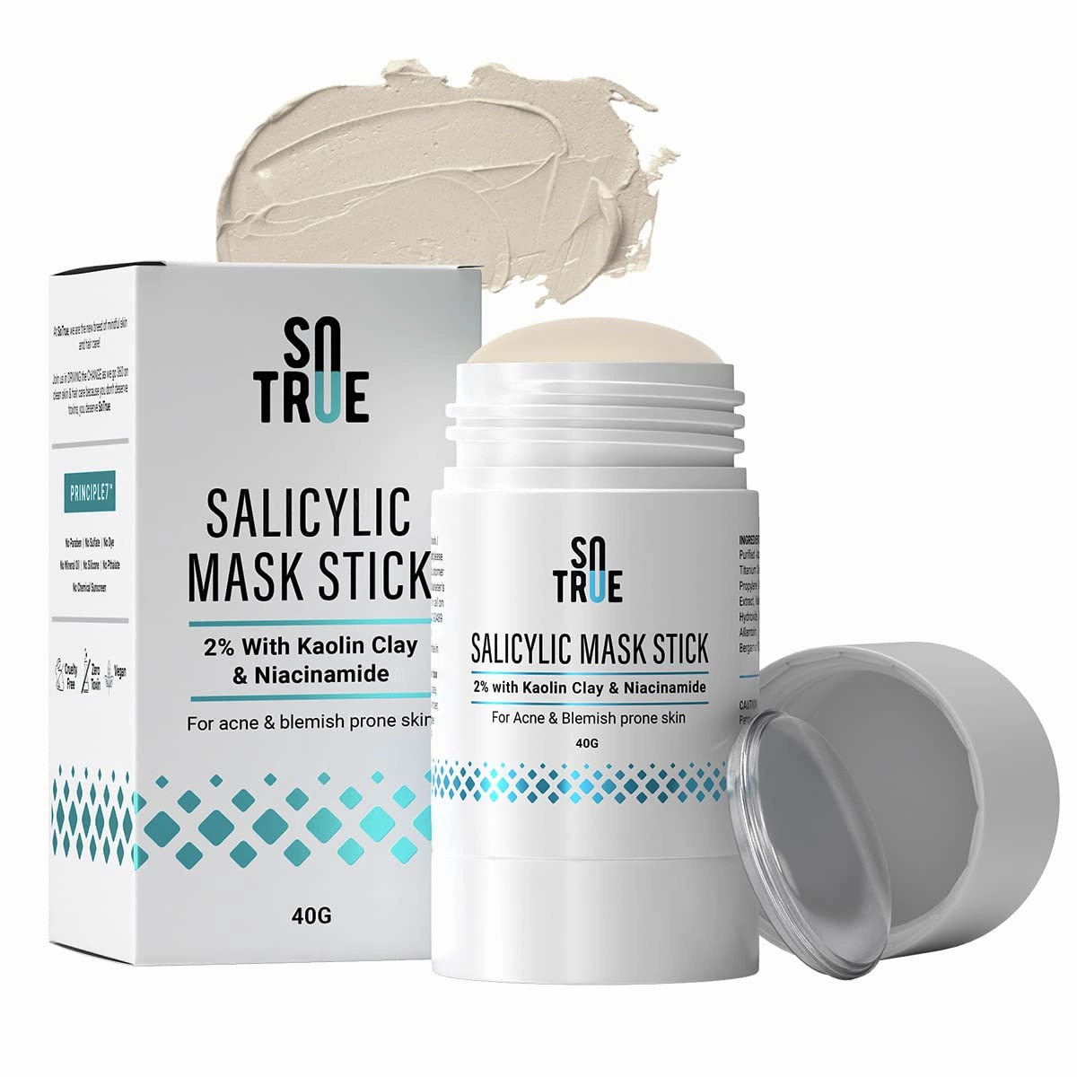2% Salicylic Acid Face Mask Stick With Kaolin Clay | For Acne, Blackheads And Blemish Prone Skin | Reduces Excess Oil And Dirt | Deep And Gentle Exfoliation | 40G