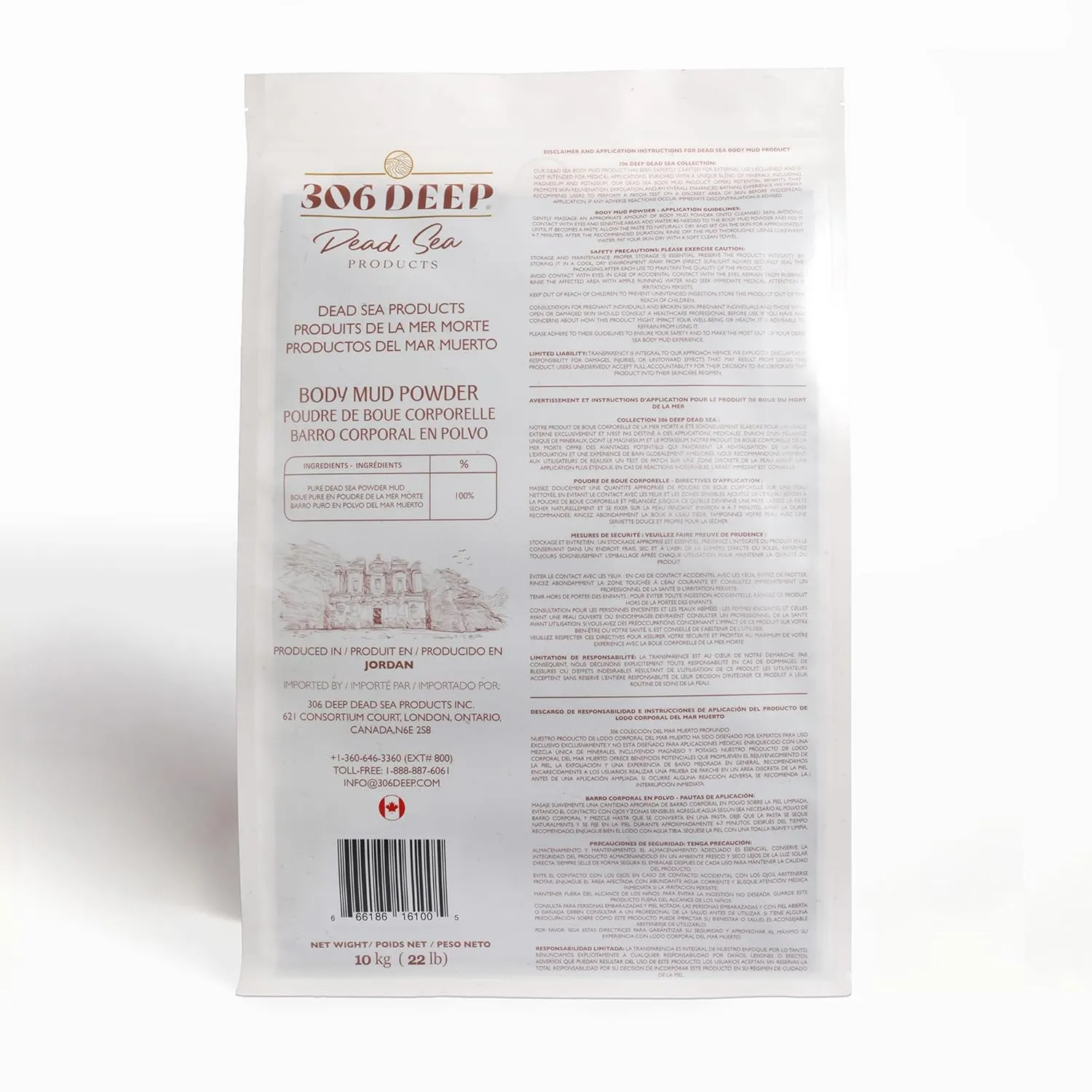 306 Deep Dead Sea Mud Dry Powder - 10 Kilograms Dead Sea Clay for Mud Mask for Face and Body, Organic Face Masks Skincare for Sensitive Skin, Anti-Aging, Skin Firming, Skincare Clay for Men & Women
