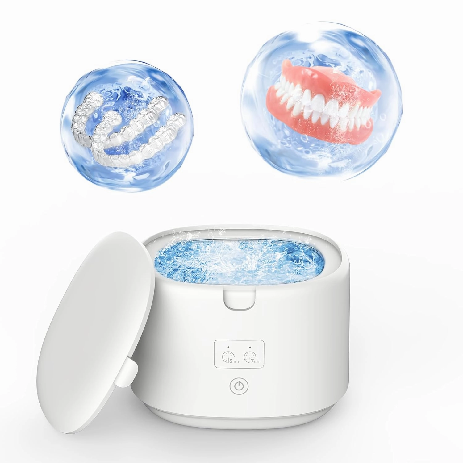 360° Ultrasonic Deep Clean Machine, 30W/45kHz for Dentures, Mouth Guards, Aligners, Braces – 230ml Portable Vibration-Powered Cleaner