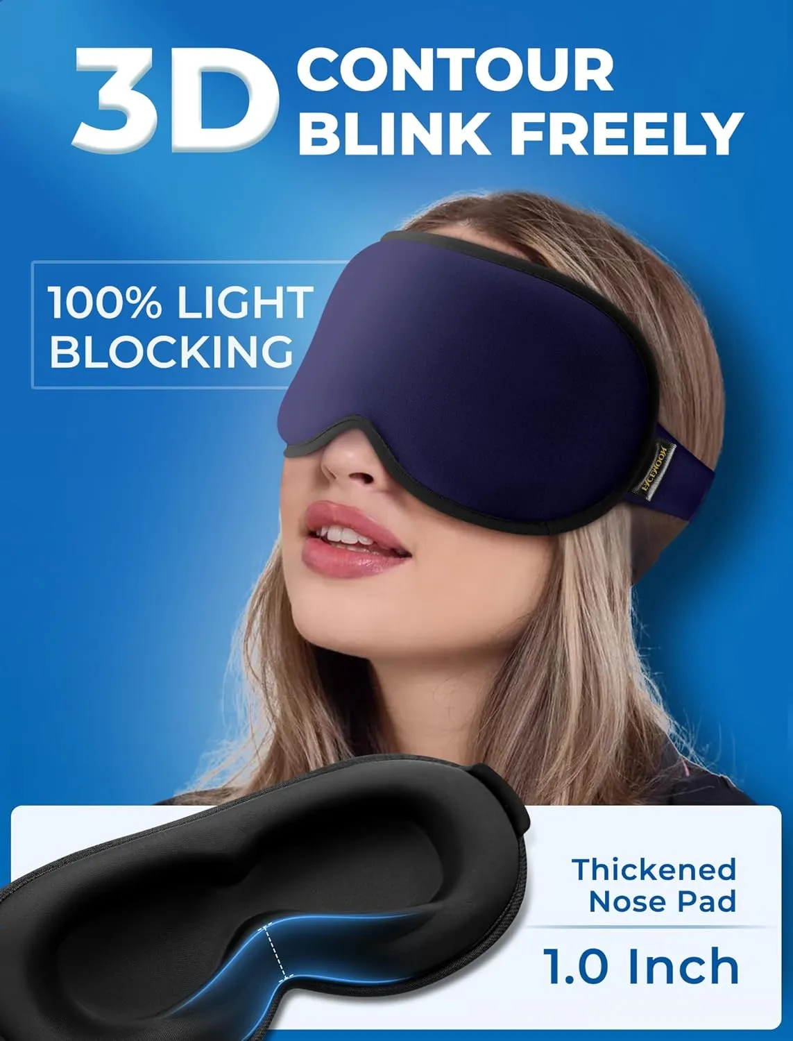 3D Gel Cooling Sleep Mask Blackout-Cold Eye Mask for Eye Compress, Cooling Weighted Eye Mask for Sleeping, Zero Eye Pressure, Ice Cold Pack, Cold for Migraine, Puffy Eyes, Dry Eyes-Blue