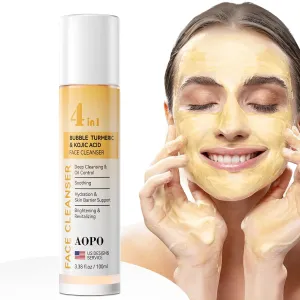 4 in 1 Bubble Turmeric & Kojic Acid for Face Cleanser - Turmeric Face Wash Foaming Cleanser - Exfoliation Deep Cleansing of Facial Skin - Suitable for Sensitive Skin - 3.38OZ