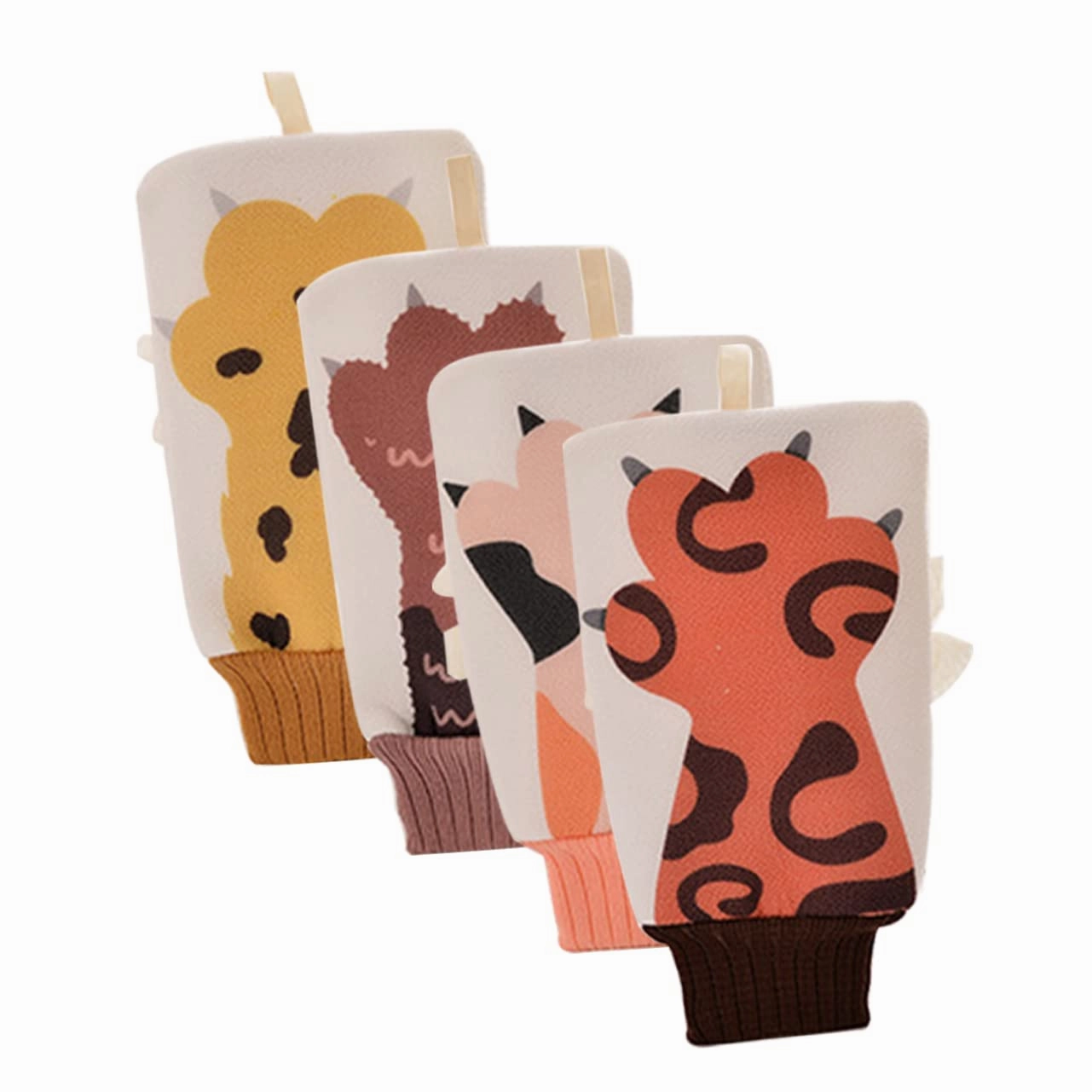 4pcs Exfoliating Shower Mitt Double-sided Body Scrubber Adorable Patterns for Deep-cleansing Gentle Skin Exfoliation for Spa and Home Use