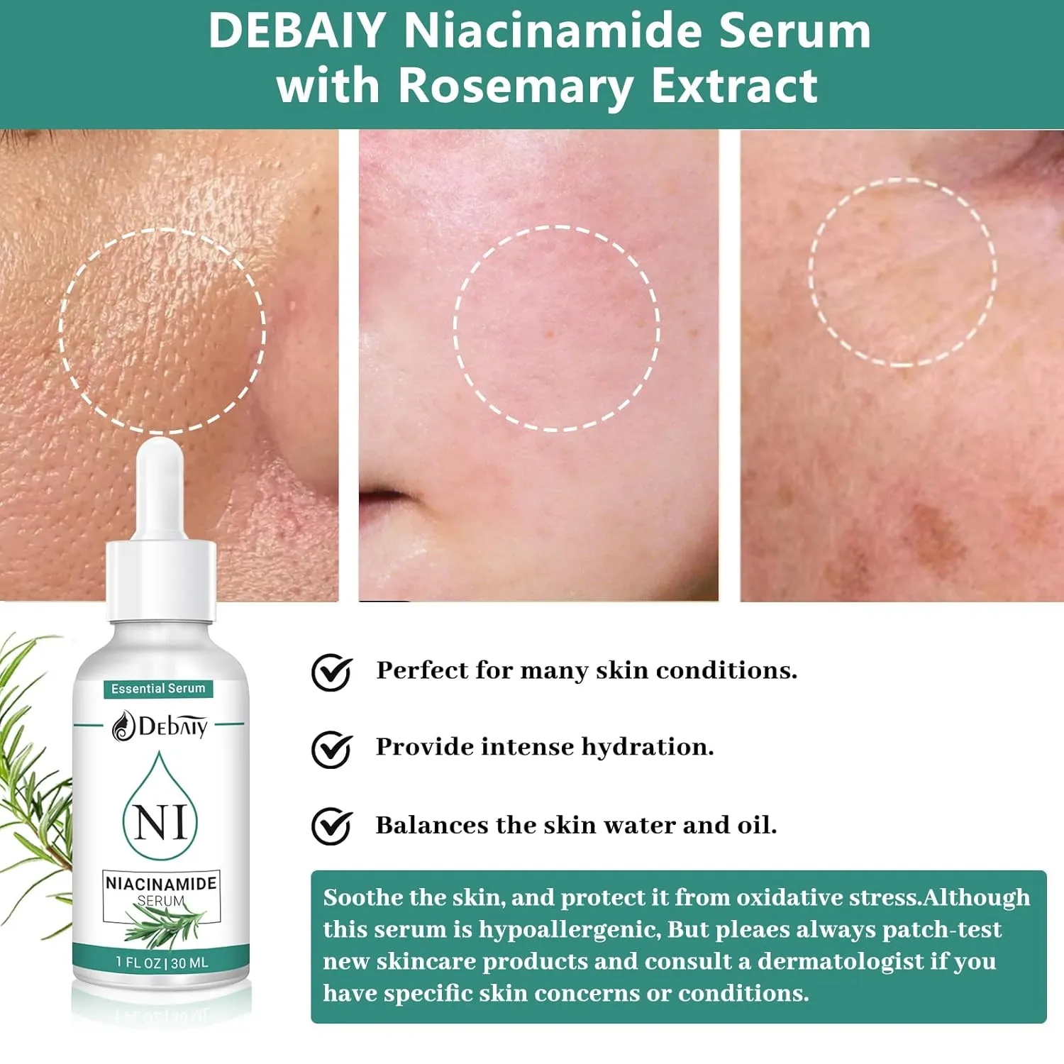 5% Niacinamide Serum Rejuvenating Face with Rosemary Extract Facial Serum (3 Pack 1fl.oz|30ml)