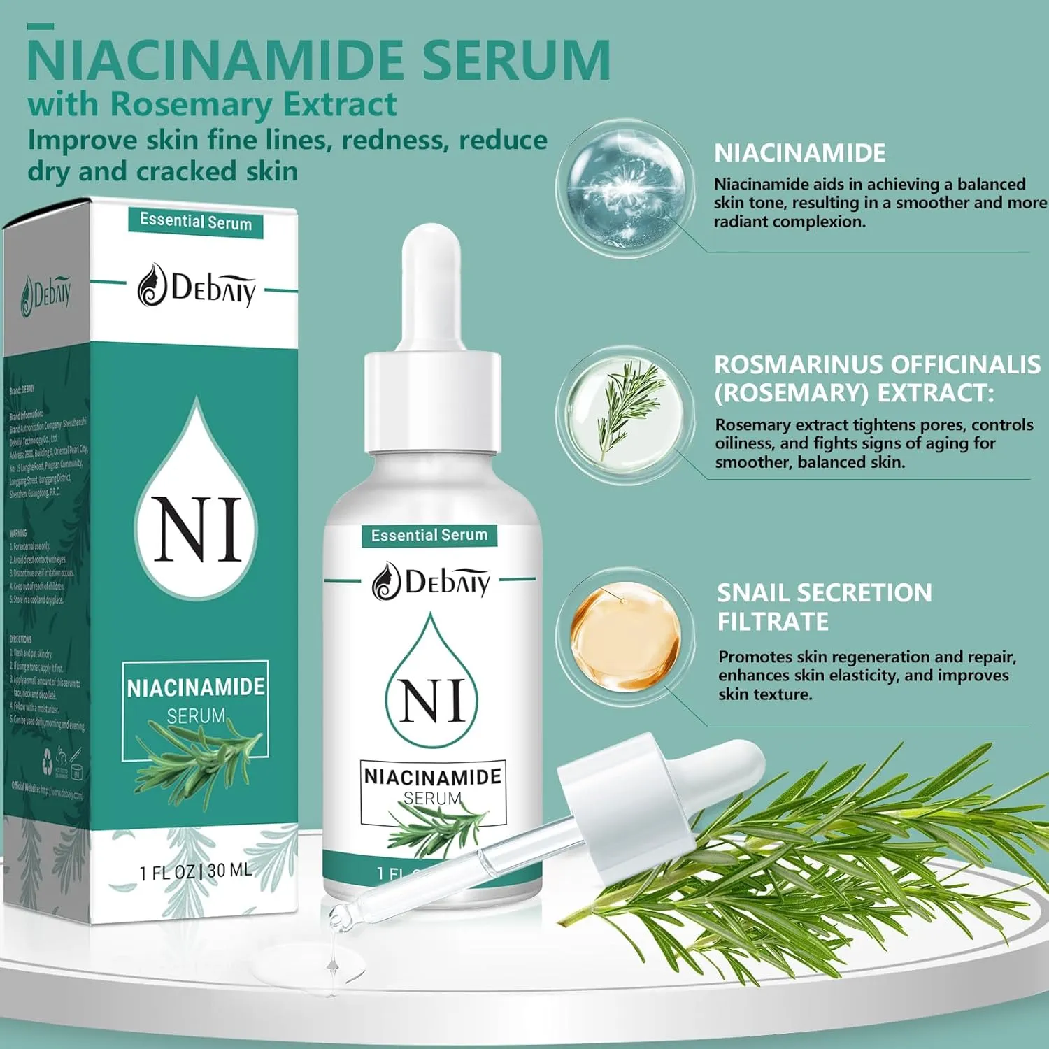 5% Niacinamide Serum Rejuvenating Face with Rosemary Extract Facial Serum (3 Pack 1fl.oz|30ml)