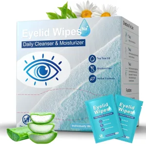60PCS Eyelid Cleansing Wipes for Itchy & Dry Eyes, Saline Based Eye Wet Wipes with Tea Tree Oil, Daily Eye Wipes for Styes & Blepharitis, Moisture & Soothes Eye Cleansing Wipes For Sensitive Eyes