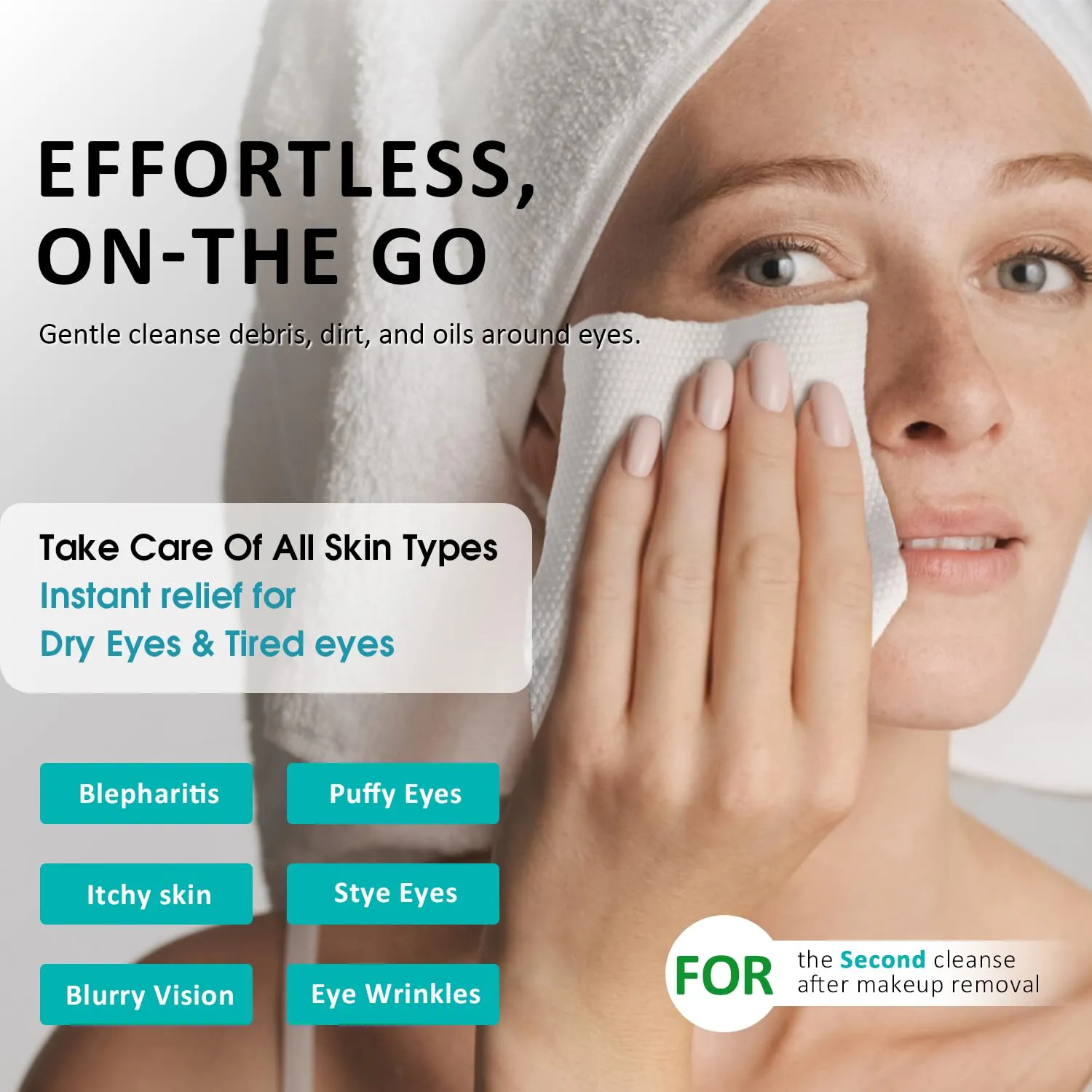 60PCS Eyelid Cleansing Wipes for Itchy & Dry Eyes, Saline Based Eye Wet Wipes with Tea Tree Oil, Daily Eye Wipes for Styes & Blepharitis, Moisture & Soothes Eye Cleansing Wipes For Sensitive Eyes