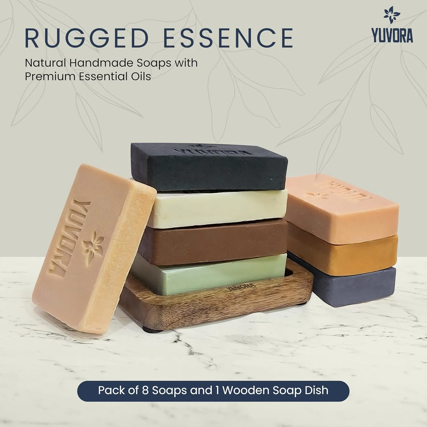 8 Pcs Men Natural Handmade Body Soaps 5 OZ Pack Set Rugged Essence Long lasting Luxurious Scents with Natural Ingredients – Sulfate & Paraben Free, Vegan Multi Fragrance With Wooden Soap Dish