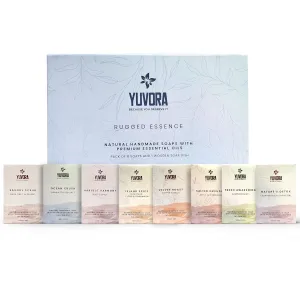 8 Pcs Men Natural Handmade Body Soaps 5 OZ Pack Set Rugged Essence Long lasting Luxurious Scents with Natural Ingredients – Sulfate & Paraben Free, Vegan Multi Fragrance With Wooden Soap Dish