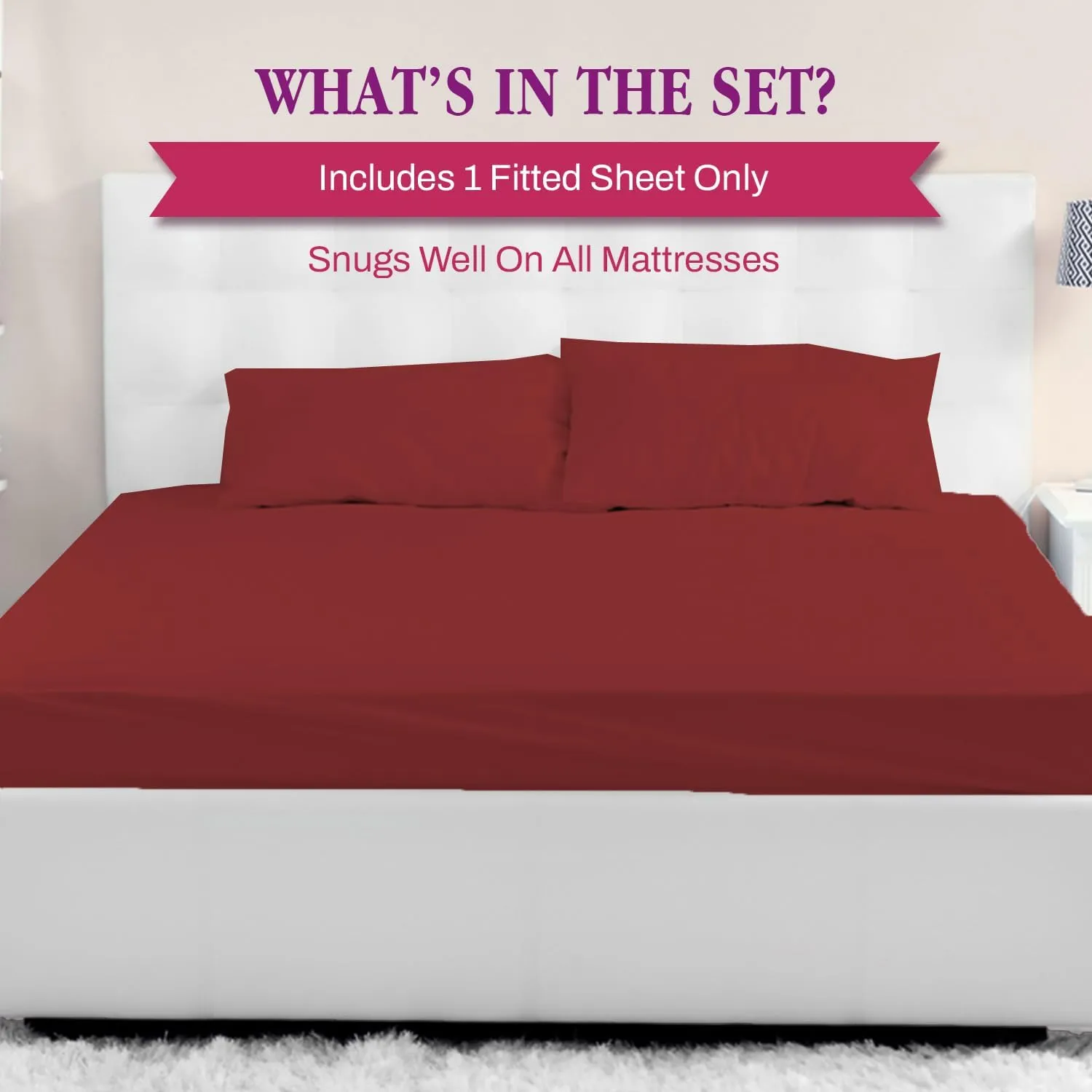 800 Thread Count Egyptian Cotton Fitted Sheet Queen Size - Deep Pocket 18" Soft Bottom Sheet, Extra Deep Pocket - Burgundy