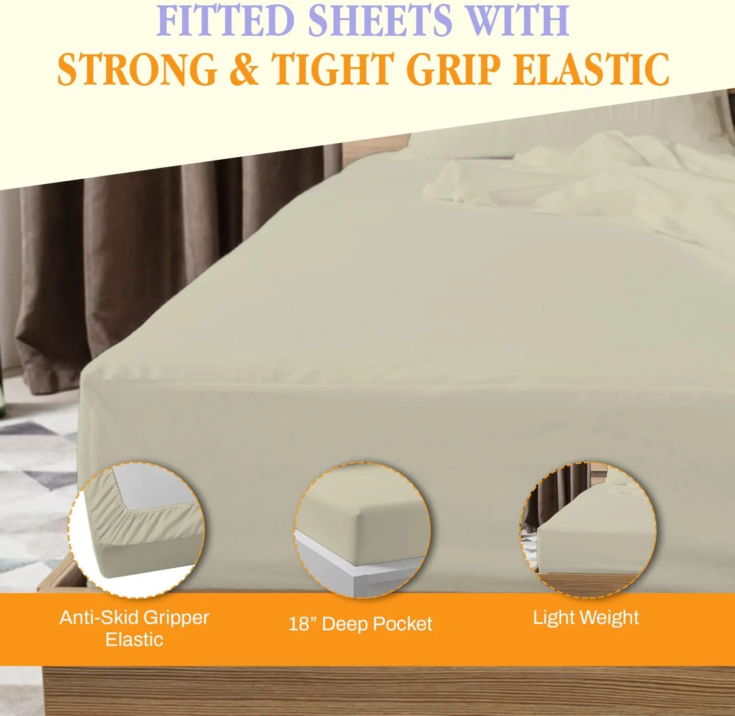 800 Thread Count Egyptian Cotton Queen Size Deep Pocket Fitted Sheet - Ivory