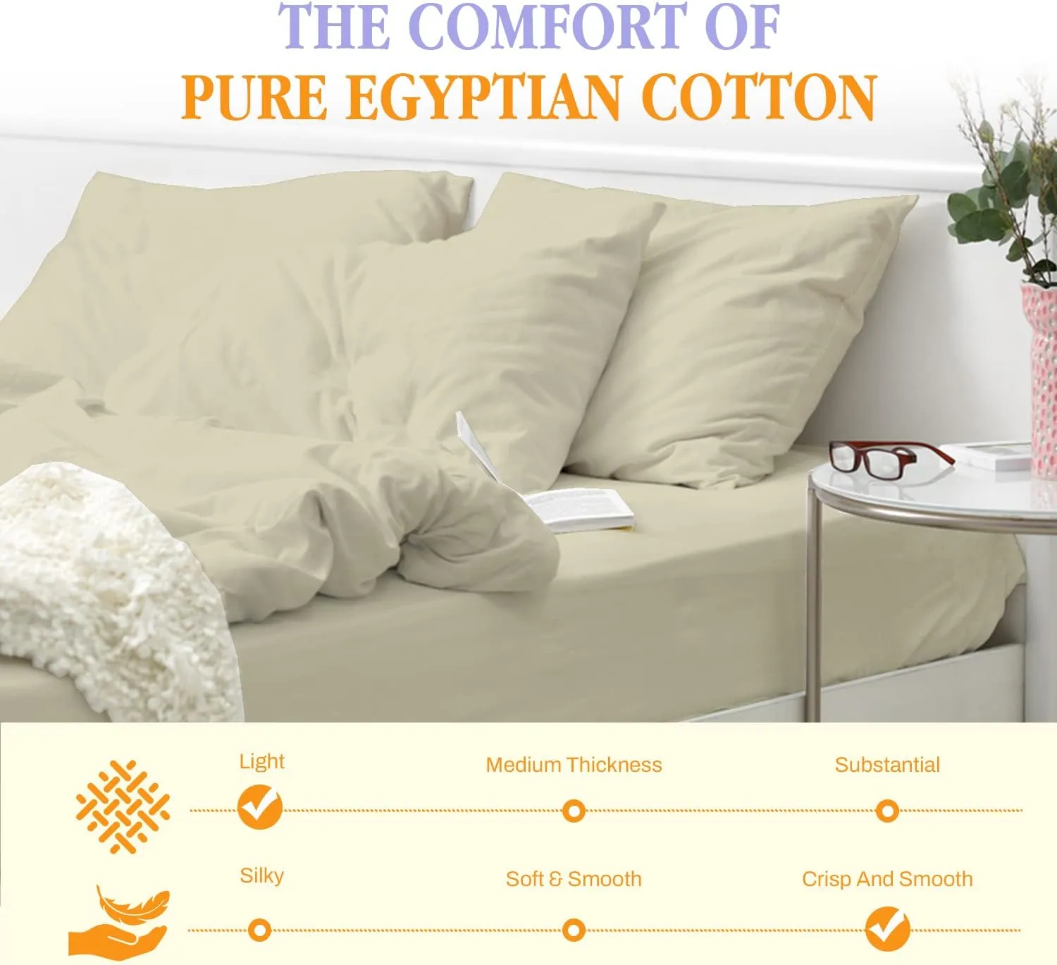 800 Thread Count Egyptian Cotton Queen Size Deep Pocket Fitted Sheet - Ivory