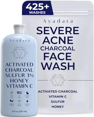 Acne Charcoal Face Wash, 8 oz, Adult Acne Face Wash for Women & Men with Activated Charcoal, Charcoal Cleanser Face Wash Face Cleanser for All Skin Types, Facial Cleanser for Men, 425  Uses