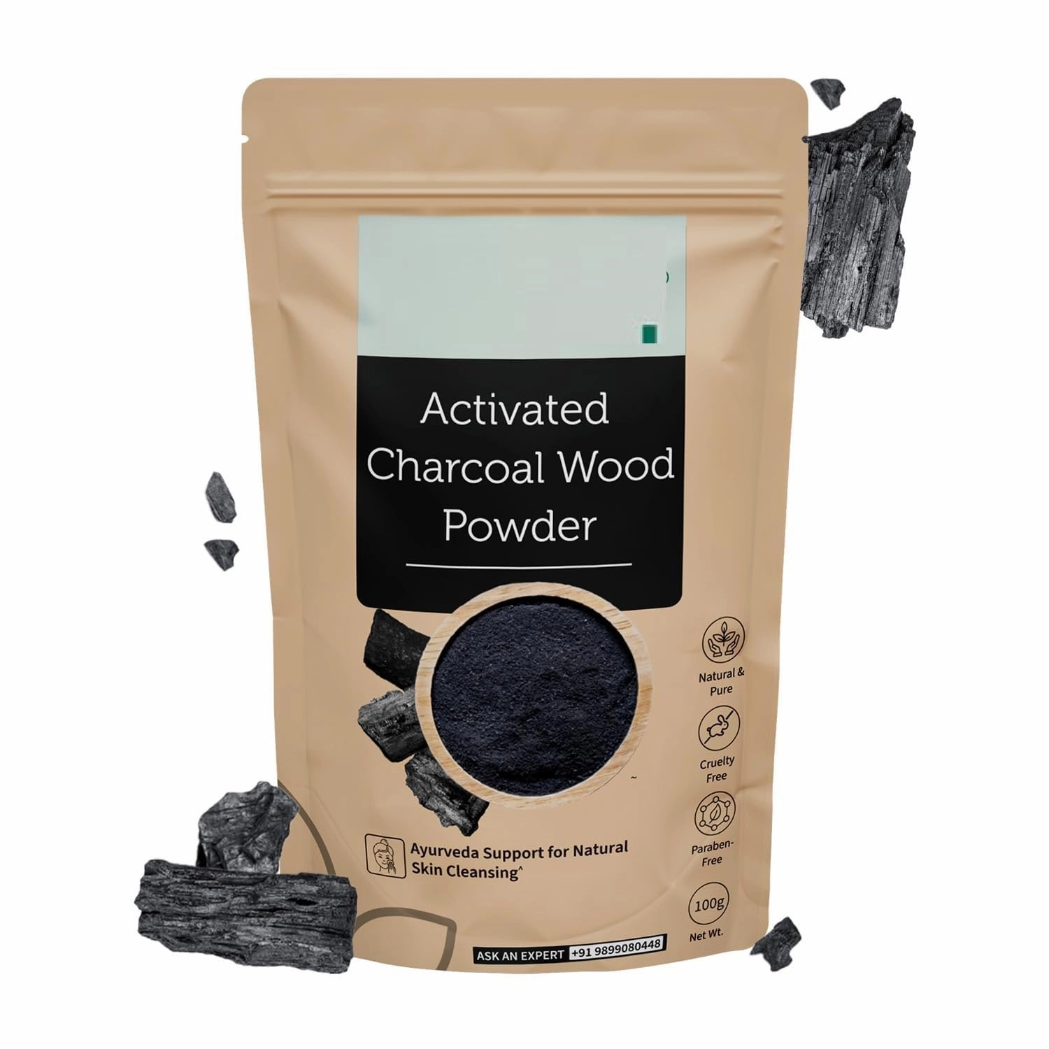 Activated Charcoal Wood Powder For Face | Provides Natural Deep Skin Cleansing & Hydration | 100% Pure & Natural 100g