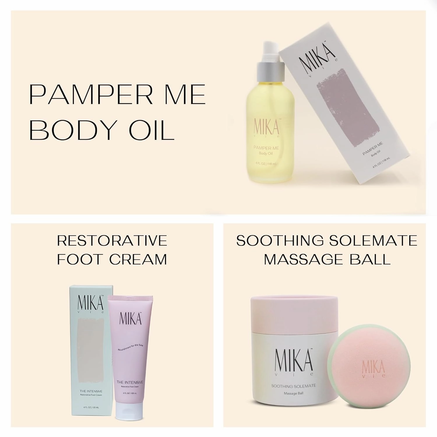 Age Playfully Bundle 3-Piece Luxury Gift Bundle for Women | Organic Body Oil Foot Lotion for Dry Cracked Feet Massage Ball for Feet and Muscle | Gift Idea for Women Over 40, Girlfriends | Clean Beauty