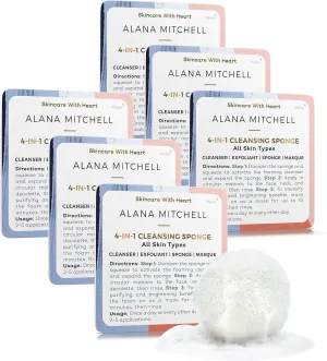 Alana Mitchell Cleansing Facial Sponges – 4-in-1 Face Exfoliator Sponge w/Facial Cleanser to Deep Clean Pores, Remove Makeup – Reusable Face Sponge – Face Cleanser for Glowing Complexion (6-Pack)