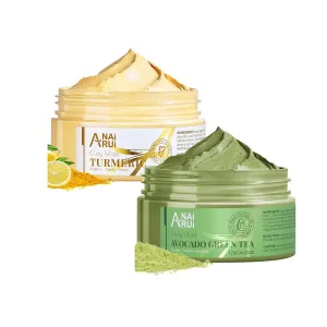 ANAI RUI Facial Clay Mask Set with Tumeric Face Mask   Avocado Mask for Refing Pores, Smooth Skin, Radiance