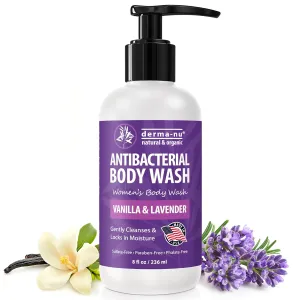Antibacterial Body Wash for Women – Tea Tree Body Wash for Jock Itch, Athlete’s Foot, Eczema & Back Acne – Deep Cleansing & Nourishing – Relaxing Lavender & Vanilla Scent Safe for All Skin Types 8oz