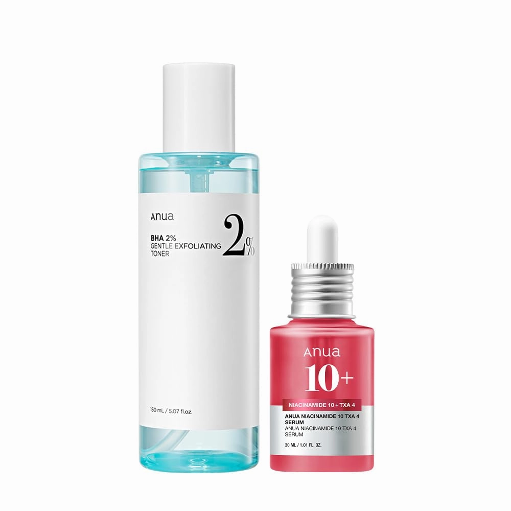 Anua 2% BHA   10% Niacinamide Skin Booster Duo - 10% Niacinamide   4% Tranexamic Acid Serum for Dull Skin, Gentle Exfoliating Toner, Salicylic Acid, for pore Control, Korean Skincare set