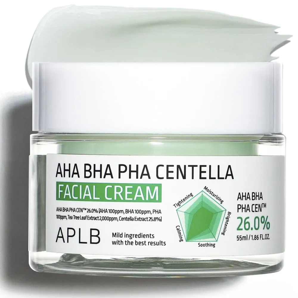 APLB AHA BHA PHA Centella Facial Cream | AHA BHA PHA CEN™ 26.0% 1.86 FL.OZ/Korean Skincare, Exfoliant, Deep hydration, Revitalize for gentle and improve skin texture