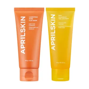 APRILSKIN Glow Reset Mask Duo - Calendula Flower Infused Peel Off Mask & Carrotene IPMP 3-Min Quick Dry Pore Caring Clay Mask, Gentle Exfoliation and Deep Pore Care for Radiant, Refreshed Skin