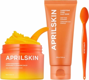 APRILSKIN Pore Care Duo with Pore Brush with Sebum Sweeper: Carrotene IPMP Hydromelt Cleansing Balm, Carrotene IPMP 3-Min Quick Dry Pore Caring Clay Mask and Pore Cleansing Facial Silicone Brush