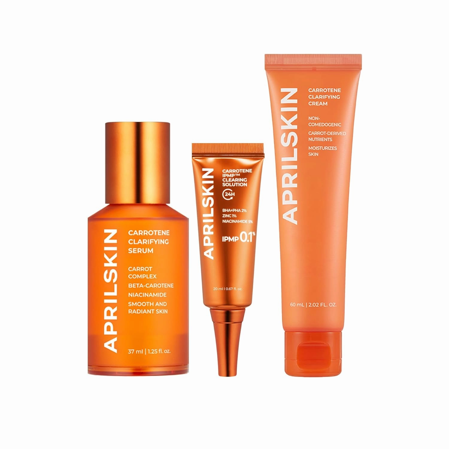 APRILSKIN Soothing and Hydrating Skincare Set: Carrotene Clarifying Facial Serum, Carrotene IPMP™ Clearing Solution & Carrotene Clarifying Cream