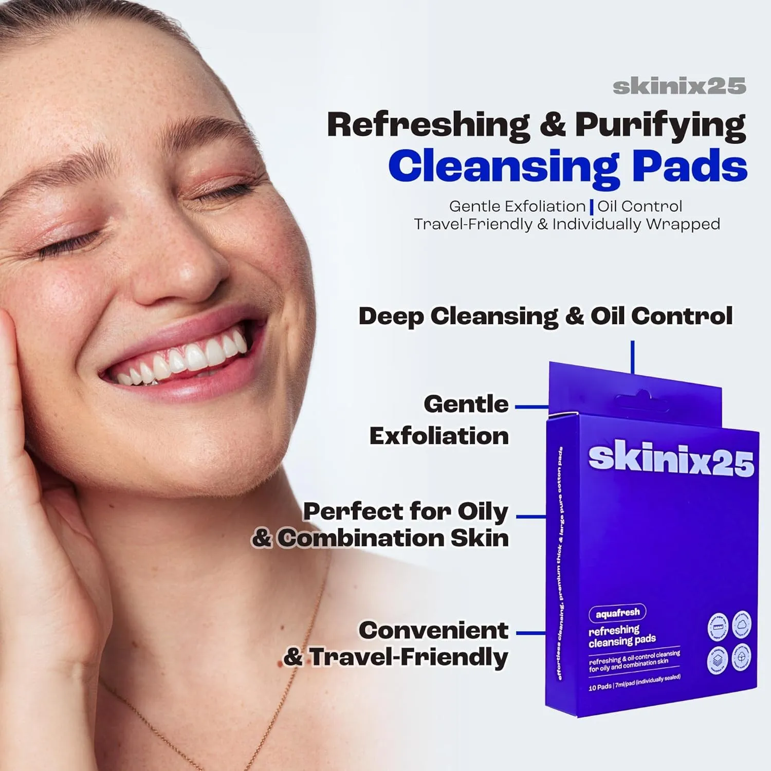 Aquafresh Refreshing Cleansing Pads | 20 individually wrapped ultra soft thick cotton pads for oily and combination skin, designed for oil control and purifying in 2 boxes