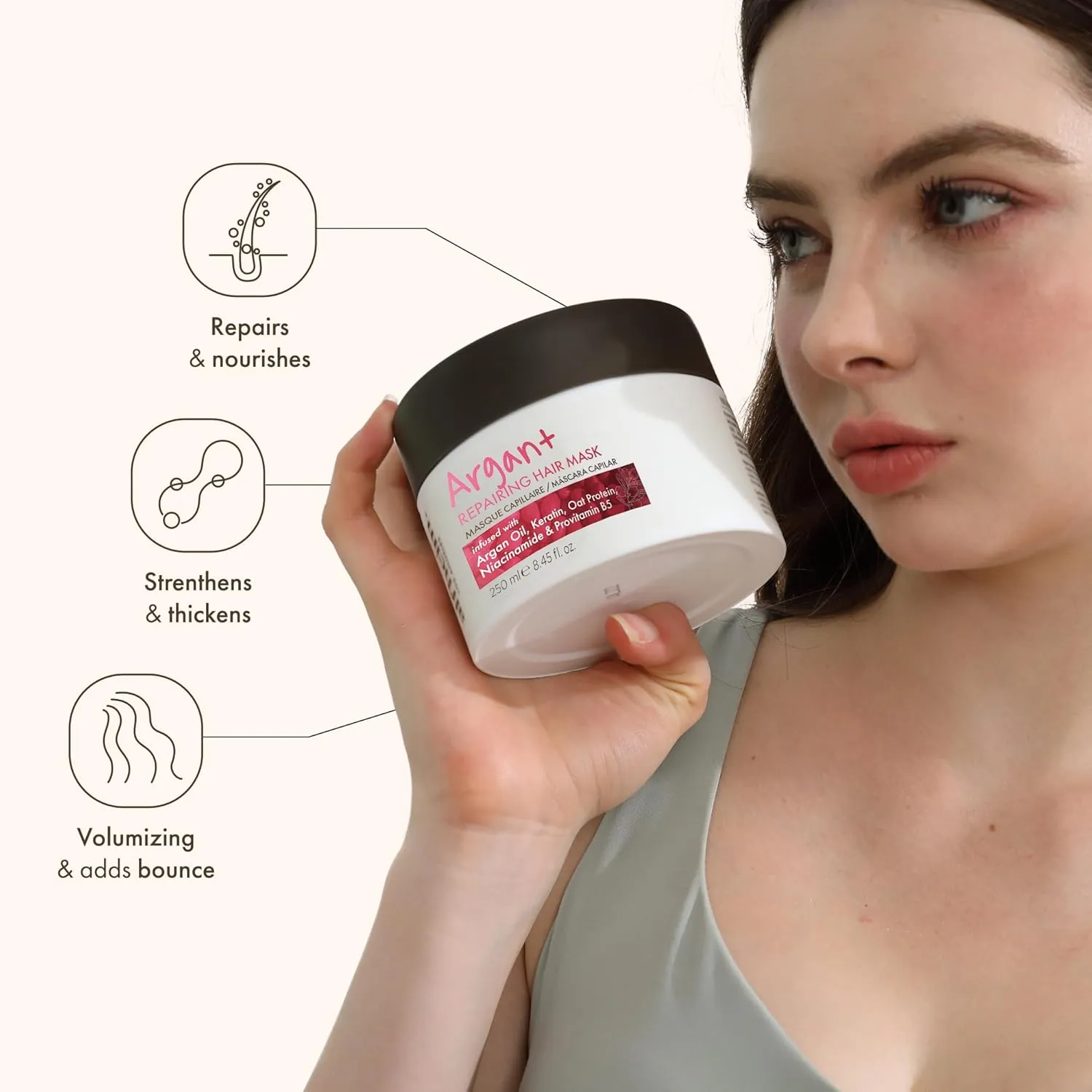Argan Repairing Hair Mask | Deep Nourishing & Moisturizing Treatment for Dry, Damaged Hair | Infused with Argan Oil, Keratin & Oat Protein | Anti-Frizz & Strengthening Formula | 8.45 oz