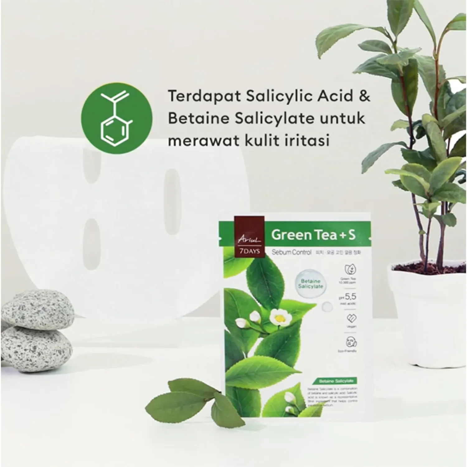 Ariul 7 Days Mask Heartleaf P – Calming & Moisturizing Korean Face Mask with Panthenol & Ceramide, Hydrating & Soothing, Pore Purifying, Vegan Sheet, 10 Masks, 23ml / 0.77 fl. oz Each (Green Tea S)