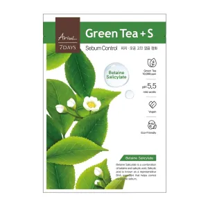 Ariul 7 Days Mask Heartleaf P – Calming & Moisturizing Korean Face Mask with Panthenol & Ceramide, Hydrating & Soothing, Pore Purifying, Vegan Sheet, 10 Masks, 23ml / 0.77 fl. oz Each (Green Tea S)