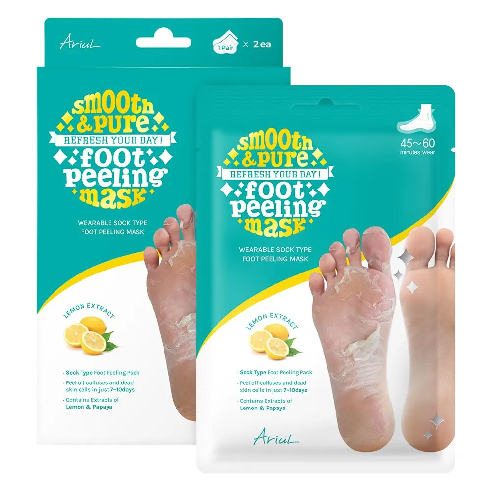 Ariul Smooth & Pure Foot Peeling Mask, Exfoliating Peeling mask, Korean Skin Care, 2 Pairs (Lemon&Papaya)