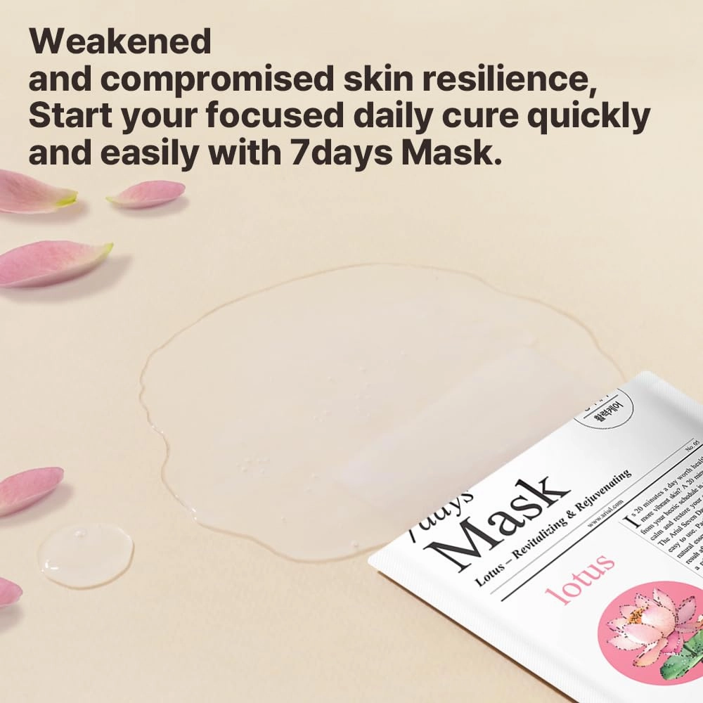 Ariul 7 Days Mask Heartleaf P – Calming & Moisturizing Korean Face Mask with Panthenol & Ceramide, Hydrating & Soothing, Pore Purifying, Vegan Sheet, 10 Masks, 23ml / 0.77 fl. oz Each (Lotus N)