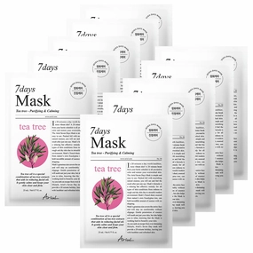 Ariul 7 Days Mask Heartleaf P – Calming & Moisturizing Korean Face Mask with Panthenol & Ceramide, Hydrating & Soothing, Pore Purifying, Vegan Sheet, 10 Masks, 23ml / 0.77 fl. oz Each (Tea Tree M)