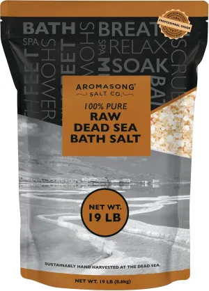 Aromasong 19 Lbs Raw Dead Sea Salt Not Cleaned - Still Contains All Dead Sea Minerals Including Dead sea Mud - Fine Medium Grain Bath Salt Large resealable Bulk Pack (Packaging May Vary)