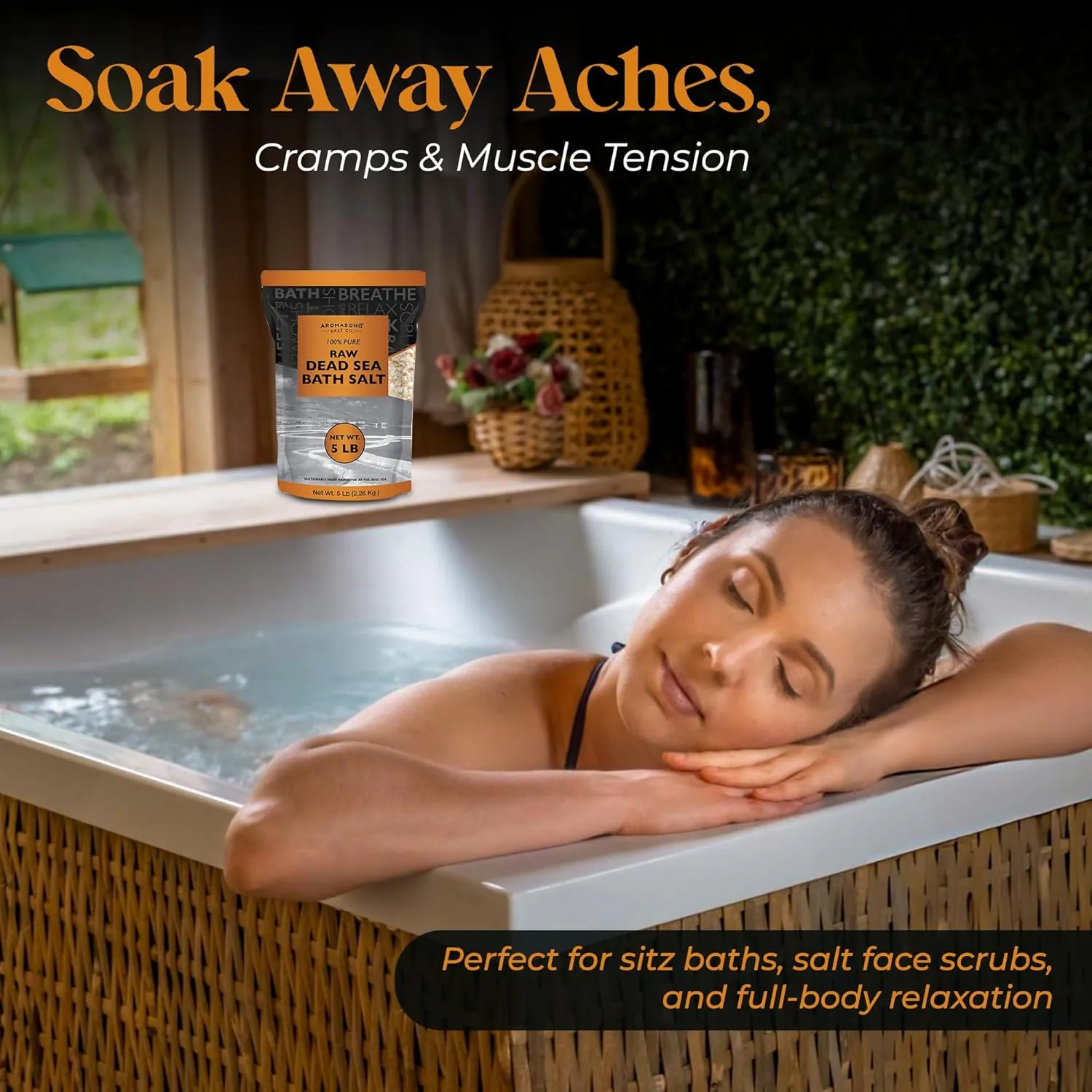 Aromasong 5 lbs Raw Dead Sea Salt - Contains All Dead sea Minerals Including Dead sea Mud - Fine Medium Grain Bath Salt Large resealable Bulk Pack (Packaging May Vary)