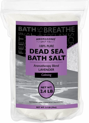 Aromasong Pure Dead Sea Salt for Soaking with 100% Natural Lavender Essential Oil - 2.43 LB Spa Bath Salt in Resealable Pack - Soak for Women & Men for Tired Muscles & Skin Issues.