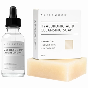 Asterwood Matrixyl 3000 with Argireline Serum 1 oz   Hyaluronic Acid Cleansing Face Soap 3.5 oz