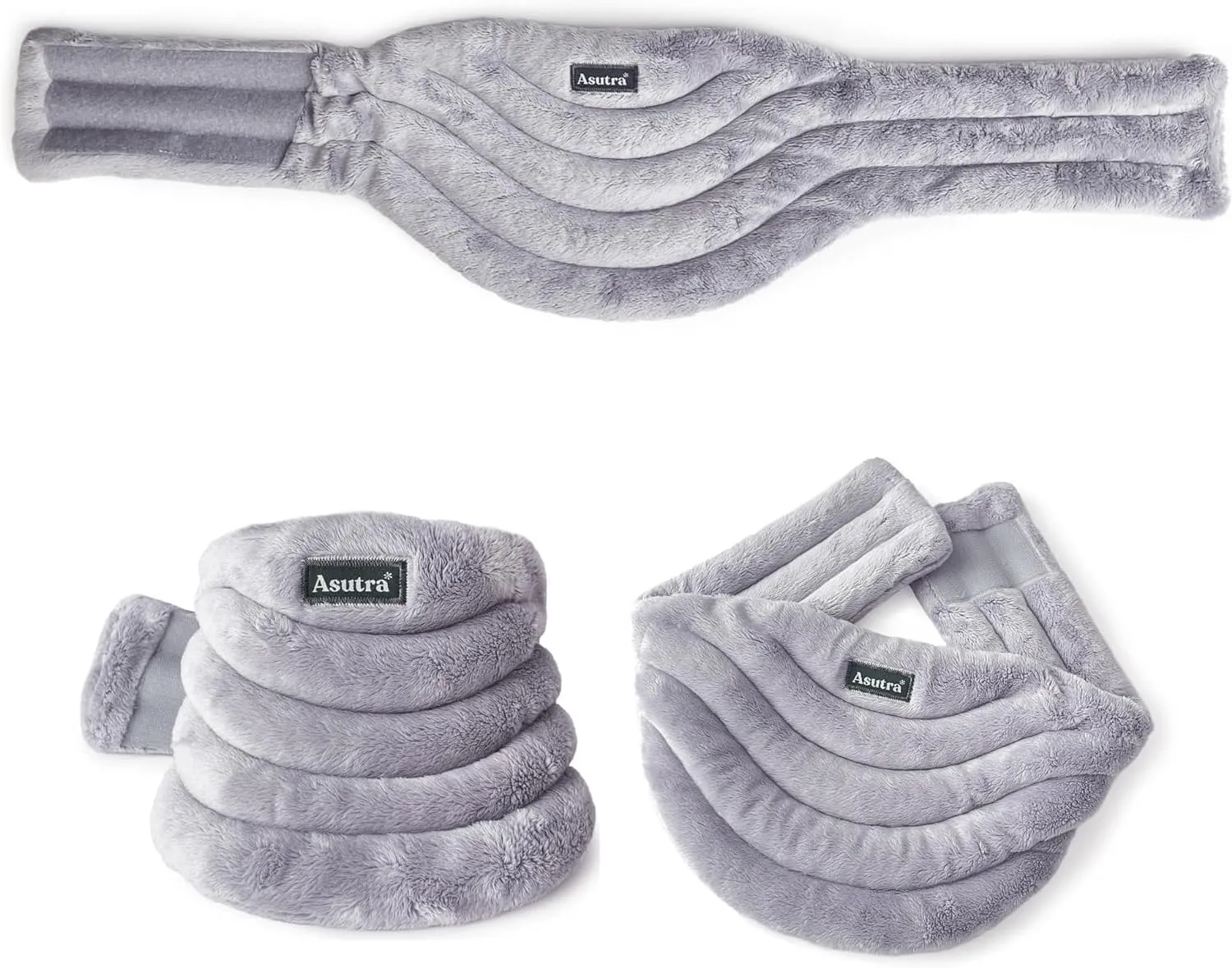 ASUTRA Weighted Neck Wrap, Plush Gray - Hands-Free Microwaveable Heating Pad for Neck and Shoulders, Hot and Cold Compress, Lavender Aromatherapy